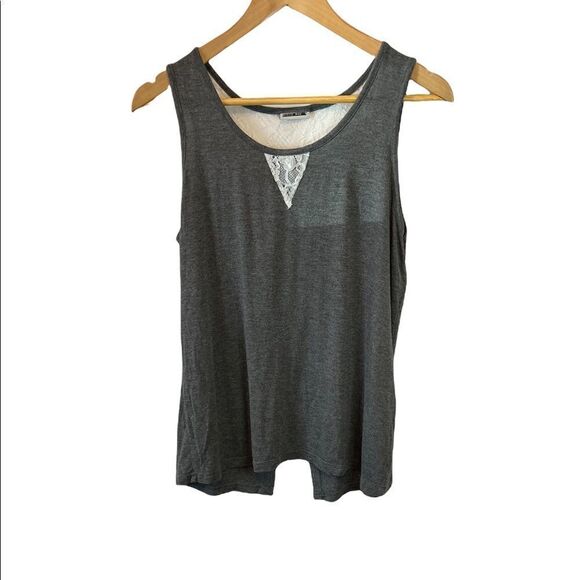 NOISY MAY Grey Cream Lace Top Open Back Sleeveless Wide Strap Lightweight Tank M - Picture 2 of 10